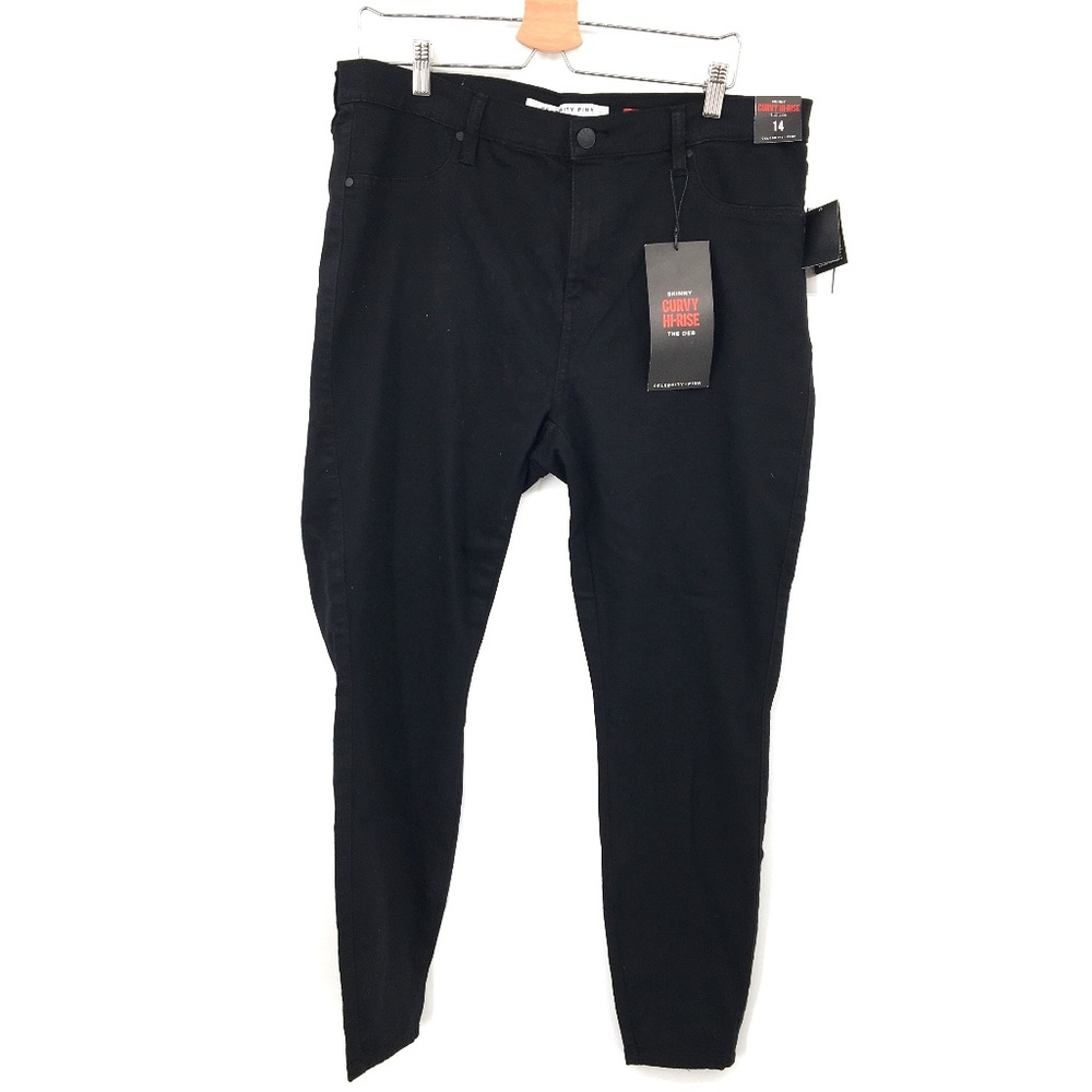 NEW Celebrity Pink The Deb Skinny Curvy Hi-Rise Jeans Black stretch 14 Women's